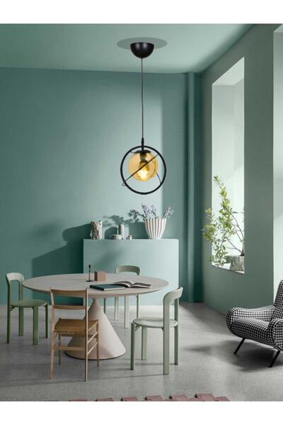 avizade Tekli Siyah Bal Camlı Avize-modern-endüstriyel-sarkıt Avize-salon-mut...