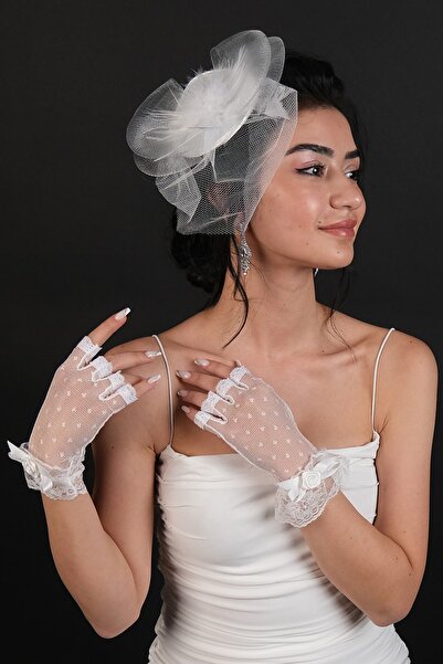 Limelia Set mănuși de mireasă și pălărie de mireasă cu jumătate de trandafir