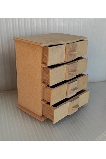 Güllü Ahşap Ahşap Boyanabilir 4 Çekmeceli Kutu