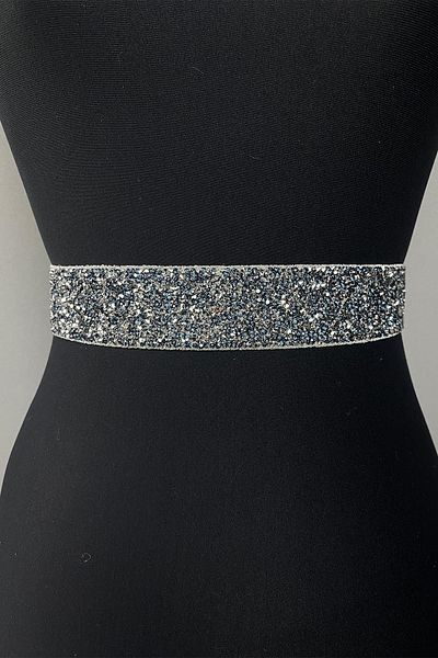Hobigram Navy Blue Shiny Συχνές χάντρες Κεντημένες με πέτρες βραδινό φόρεμα Ζώνη μέσης Αξεσουάρ μέσης – ζώνη, κομψό σχέδιο