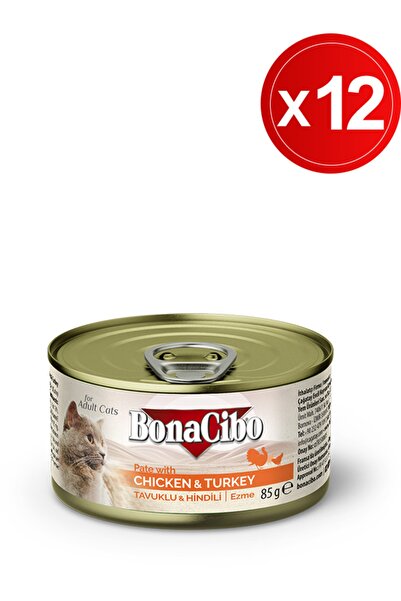 BonaCibo Ezme Tavuklu & Hindili Yaş Kedi Maması 85 Gr X 12 Adet