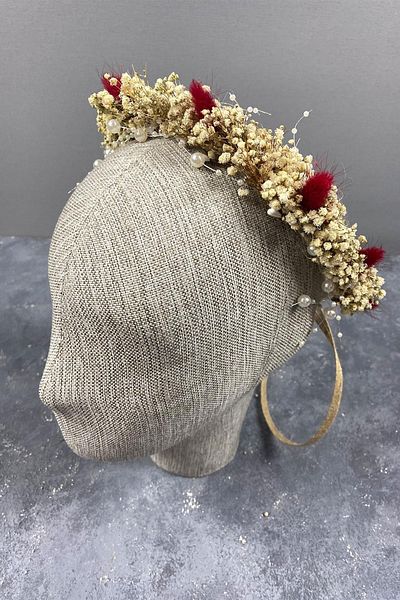 Hobigram Cremă din bumbac roșu cu iarbă Organizare Coroană de fotografiere pentru mireasă – Bandă de păr, design elegant