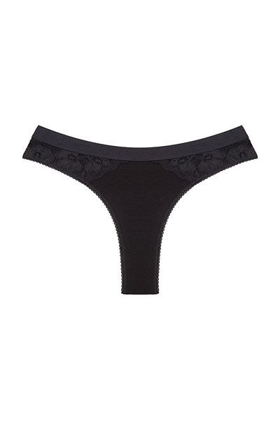 Zena Black Cotton Women's Thong Panties with Elastic Waist