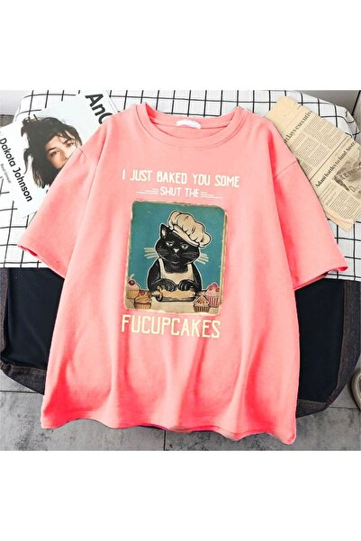 ORLONTEX Μπλουζάκι Unisex Pink Cat με τύπωμα oversized