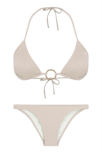 AQUELLA Ecru Triangle Bikini Set with Textured Accessories