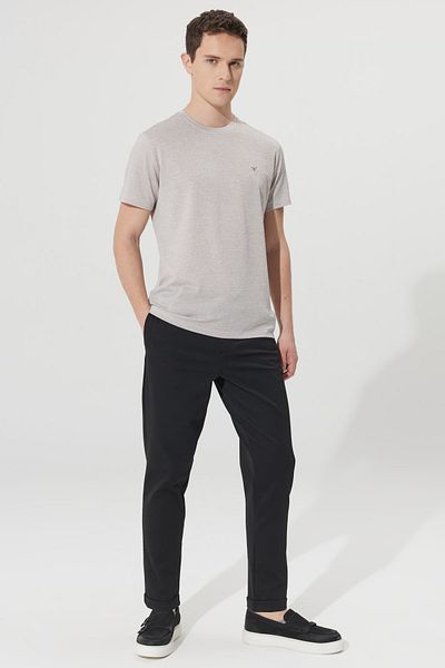 AC&Co / Altınyıldız Classics Men's Mink-white Easy-Iron Slim Fit Slim-Fit Crew Neck Jacquard T-Shirt