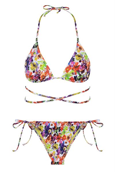 AQUELLA Colorful Patterned Triangle Tied Bikini Set