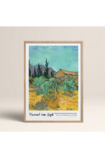 HOMEPACK Рамкирана картина на Винсент Ван Гог 30x40см 40x60см 50x70см Черно-бяла дървена рамка Vangogh012