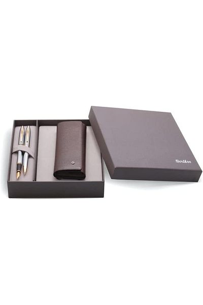 Scrikss Dr 206 Pen Case And 38 Chrome Gold Pen Set Brown