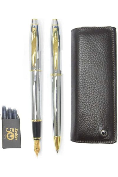 Scrikss Dr 206 Pen Case And 38 Chrome Gold Pen Set Brown