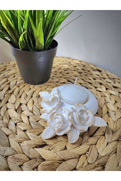 M&C Concept Gül Desen Tealigt Mumluk Ve Krem Kokulu Mum - Beyaz