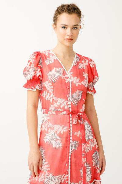 Ekol Coral Color Half Sleeve Maxi Dress