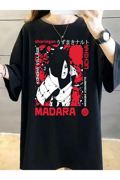 DEEPSENCE Γυναικείο μαύρο μπλουζάκι Anime Madara Character με στάμπα μπροστά