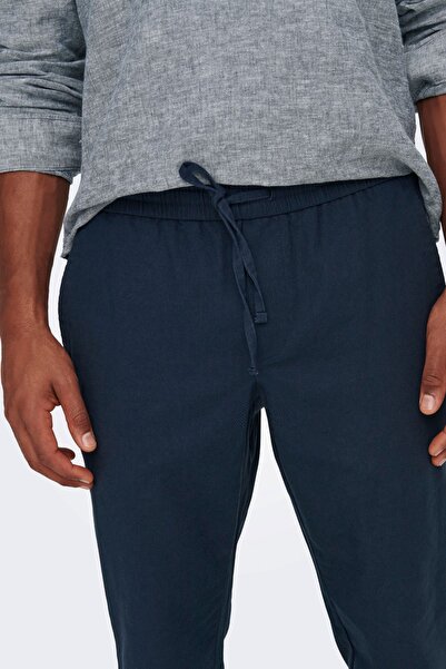 Only & Sons Ανδρικό λινό παντελόνι Onslinus με ελαστική μέση 22024966 Ναυτικό μπλε