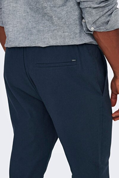 Only & Sons Ανδρικό λινό παντελόνι Onslinus με ελαστική μέση 22024966 Ναυτικό μπλε