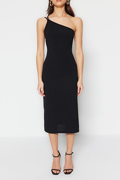 Trendyol Collection Černé krepové midi krepové šaty TWOSS23EL02303