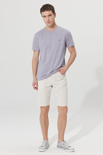 AC&Co / Altınyıldız Classics Ανδρικό μωβ-λευκό μπλουζάκι Easy-Iron Slim Fit Slim Fit Crew Neck Jacquard T-shirt
