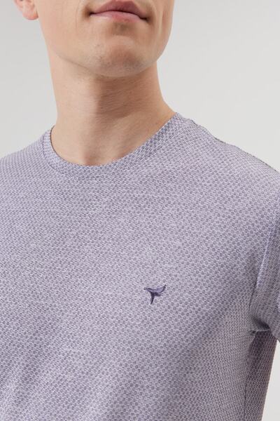 AC&Co / Altınyıldız Classics Ανδρικό μωβ-λευκό μπλουζάκι Easy-Iron Slim Fit Slim Fit Crew Neck Jacquard T-shirt