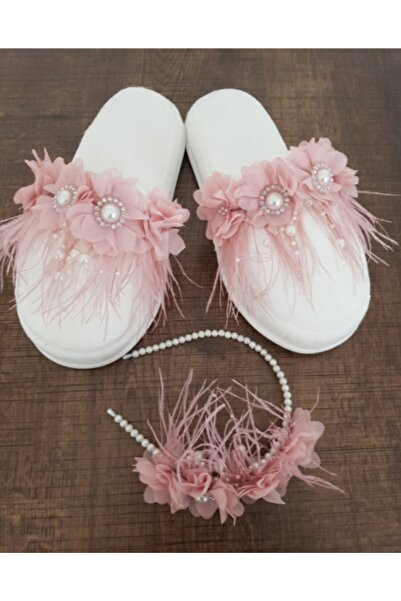 ecrin tuhafiye hobi Çiçekli Inci Lohusa Terlik Taç