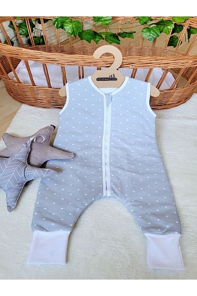Alpar Tekstil Winter Jumpsuit for Girls and Boys - with Booties, Foot, Sleeveless, Zip-Up, 2.5 Tog, Polka Dot/Grey