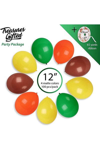 Parti dolabı 100 Safari Forest Themed Metallic Balloons; Yellow - Orange - Brown - Green