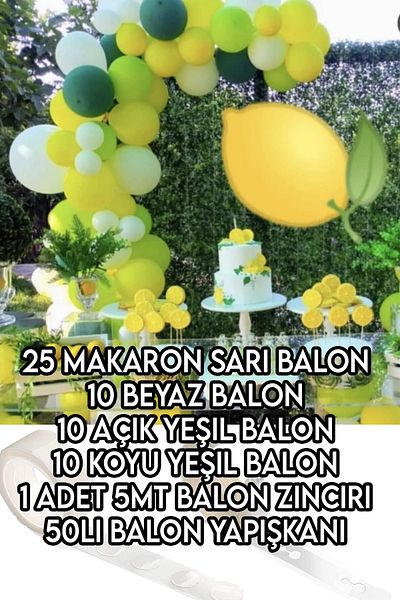 Parti dolabı Lemon Pineapple Daisy Party Balloon Decoration Chain (25 Yellow, 10 White, 10 A.Green, 10 K.Green)