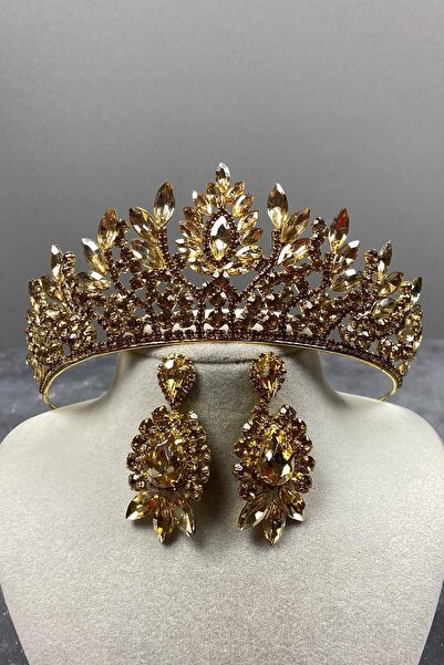 FdayAksesuar Set de coroană de mireasă și trei cercei cu piatră Henna, culoar...