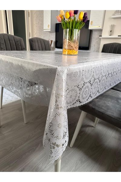LİMAY Fata de Masa - Aspect Broderie Dantela - Transparenta - Neperforata - PVC
