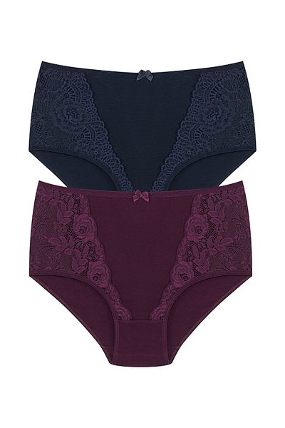 HNX 2-Piece Waist Lace Detailed High Waist Plus Size Women's Panties