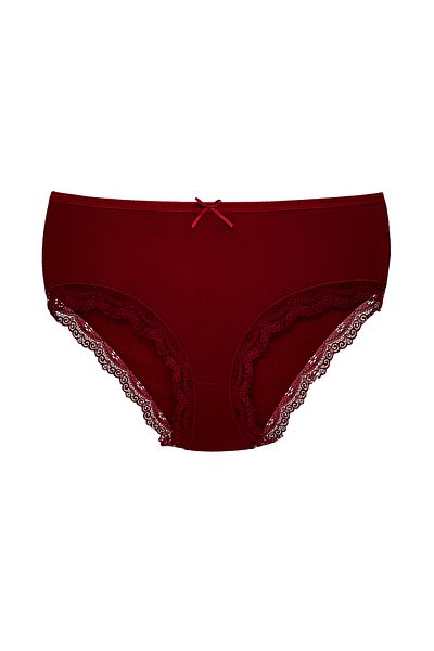 HNX Chiloți pentru damă, cu talie înaltă, cu detaliu din dantelă, burgundy