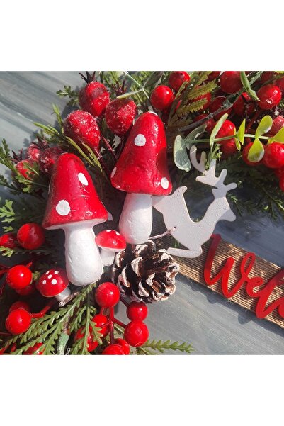 lolipophobi Red Artificial Cockina Mushroom Christmas Door Ornament 35 Cm, Door Ornament, Decor