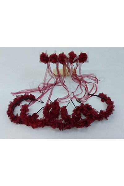 ecrin tuhafiye hobi Nedime Tacı Ve Bilekliği Bordo 5 Adet