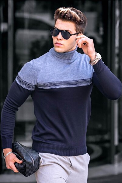 Madmext Ανδρικό πουλόβερ με ζιβάγκο σε μπλε χρώμα 4675