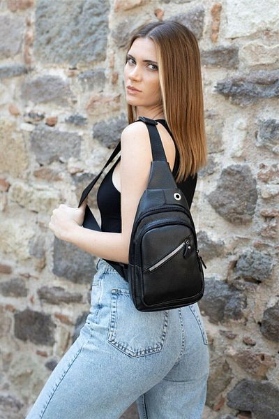 NEWISH POLO ACCESSORIES Newish Polo unisex din piele neagră cu priză pentru căști Curea încrucișată în talie Geanta sport pentru umăr Geantă de călătorie.