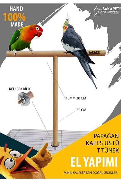 SAKAPET Natural Wooden Parrot Perch - Cage Top T Perch