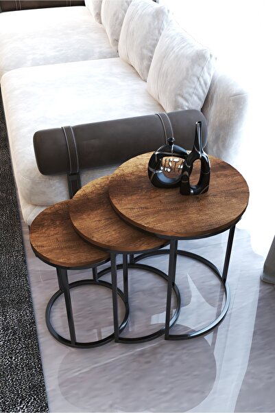 usta mekan 3lü C Lüx Zigon Sehpa Siyah Ceviz