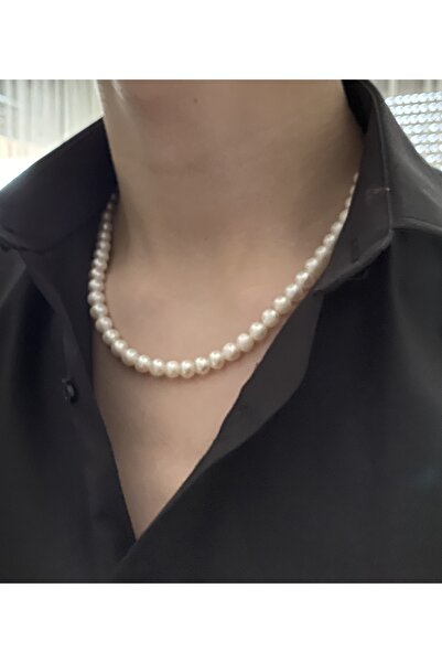 By Saadet Özkanlı 50 Cm Erkek Için A Sınıfı Inci Kolye Gerçek 8 Mm Inci Istir...