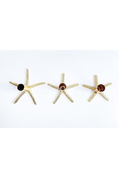 iQey Home Deniz Yıldızı 3'lü Set Şamdan Gold / Dekoratif Mumluk / Paslanmaz M...