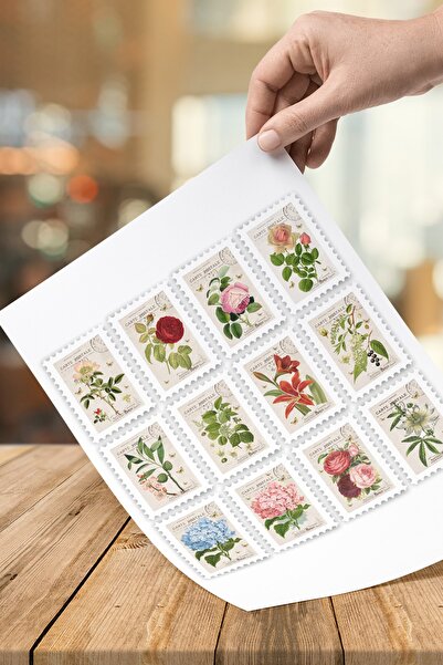 Genel Markalar 24 Adet 4 X 3 Cm Boyutlarında Paris Gül Çiçek Temalı Posta Pulu Sticker Etiket Çıkartması