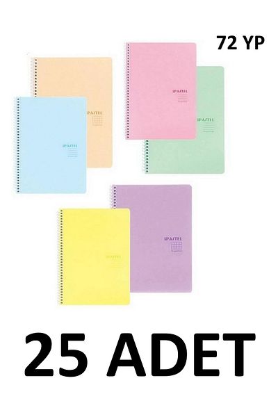 KESKİN COLOR 25 Pieces A4 Pastel Show Spiraled 72 Sheets Lined Notebook