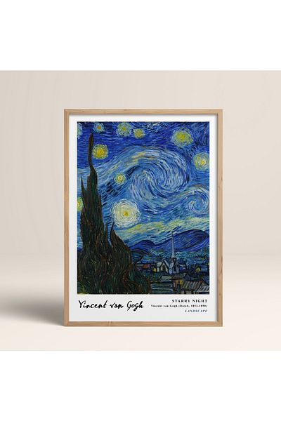 HOMEPACK Σκελετός Vincent Vangogh Starry Night 30x40cm 40x60cm 50x70cm Μαύρο Λευκό Ξύλινο Σκελετός Vangogh01