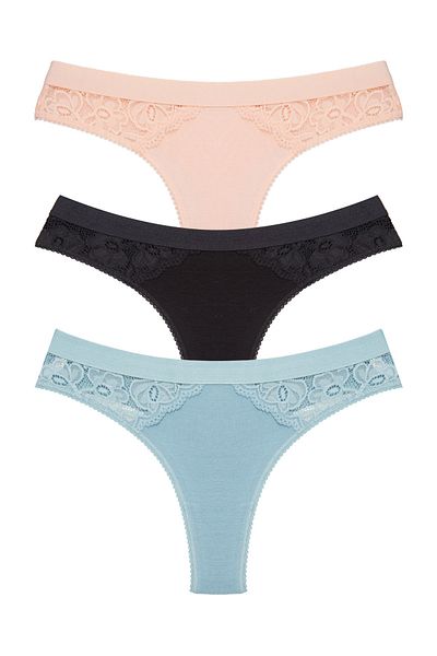 Zena Cotton Thong Panties Set of 3 - Elastic Waist