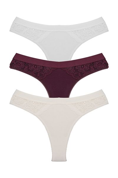 Zena Cotton Thong Panties Set of 3 - Elastic Waist