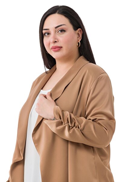 DISENTIS MODEST Μανίκι με γιακά με σάλι σε μεγάλο μέγεθος που συγκεντρώνει λεπτομερές σατέν μινκ μπουφάν χωρίς επένδυση