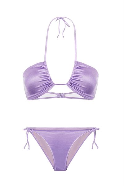 AQUELLA Halter Neck Satin Lilac Bikini Set