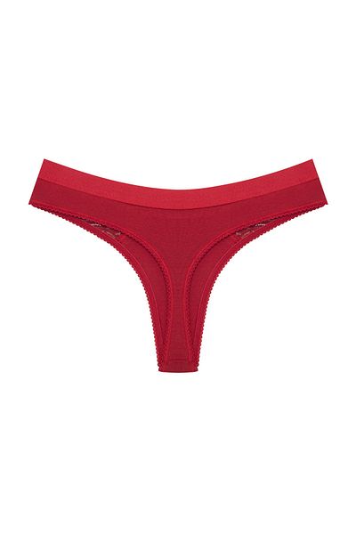 Zena Burgundy Cotton Women's Thong Panties with Elastic Waist