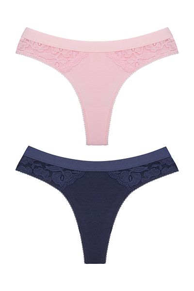 Zena Cotton Women's Thong Panties - 2-Piece, Elastic Waist