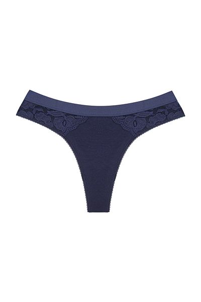 Zena Cotton Navy Blue Women's Thong Panties - Elastic Waist