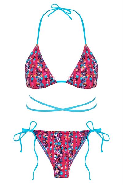 AQUELLA Colorful Patterned Triangle Tied Bikini Set