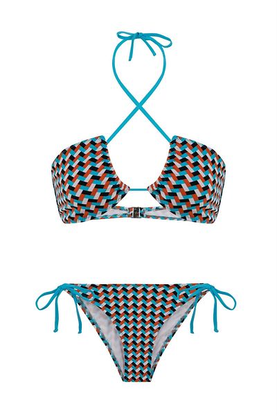 AQUELLA Halter Collar Patterned Bikini Set
